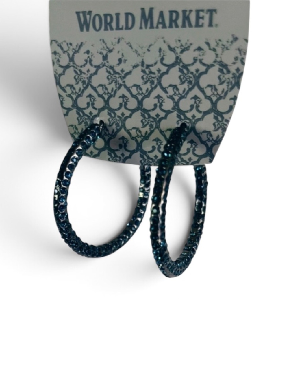 World Market Blue Crystal Pave Hoop Earrings